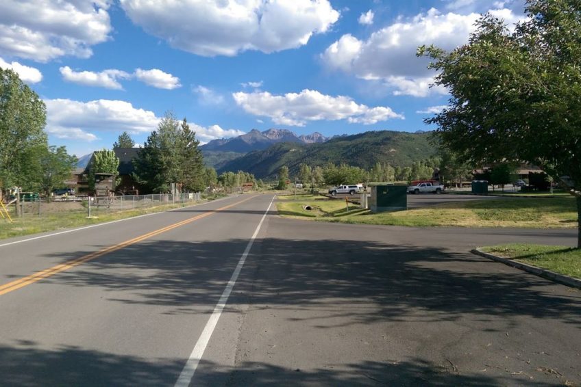 Looking toward the San Juan Mountains from Hartwell Park in Ridgway